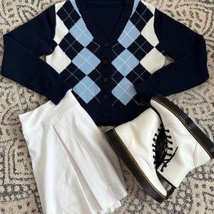 Cider Blue Argyle Print Cardigan